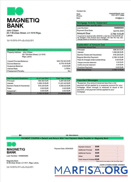 Downloadable Latvia Magnetiq Bank mortgage statement Word and PDF template